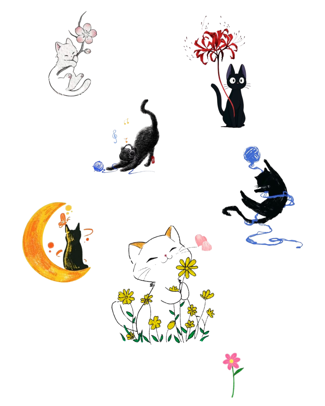 Pack of 6 Cats temporary tattoo