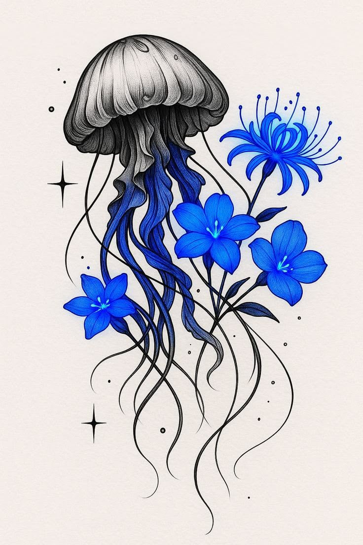 Blue Bloom Octopus temporary tattoo
