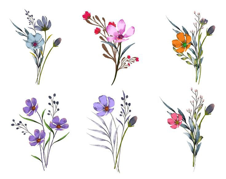 Pack of 6 wild flower temporary tattoo