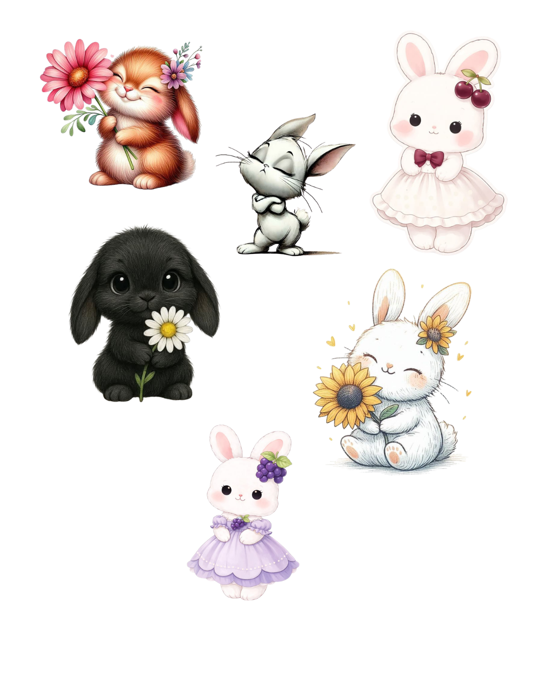 Pack of 6 bunny temporary tattoos