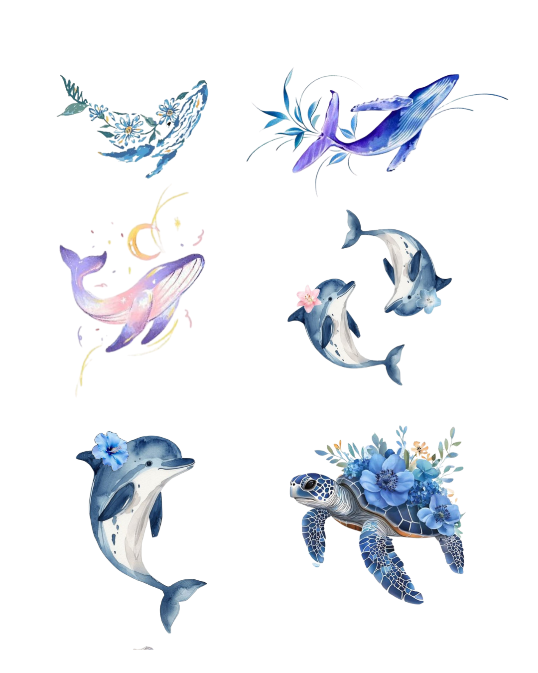 Pack of 6 Ocean inspired temporary tattoos
