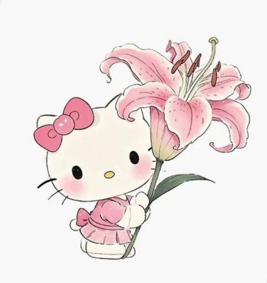Kitty with Flower temporary tattoo