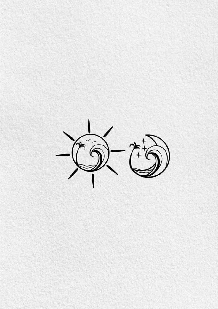 The sun Moon Wave duo matching tattoos